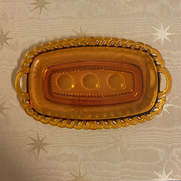 Vintage Indiana Glass Amber Kings Thumbprint Sugar and Creamer Set With Tray - Picture 4 of 13